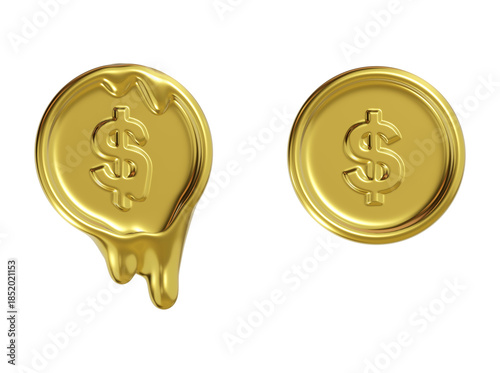 Schilderij op canvas Dollar coins melt. USD exchange rate drops. US dollar weakens