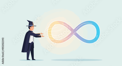 Magician Conjuring Infinity Symbol with Gradient Colors.