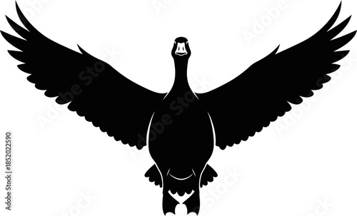 Silhouette of a Goose in Full Flight with Wings Spread Wide
