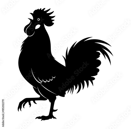 Rooster Silhouette Icon Vector Illustration Majestic Black Bird Crowing on White Background