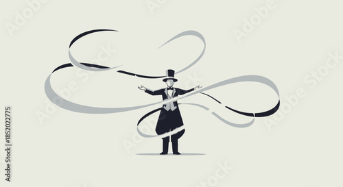 Magician Performing a Ribbon Trick on Stage.