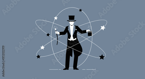Magician Performing Magic Trick with Stars and Orbits.