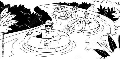 Friends Enjoying a Lazy River Tubing Adventure
