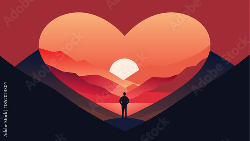 Heart shaped mountain sunset