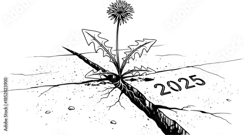 Plant Growing From Crack 2025 Concrete Vector Illustration Resilience
