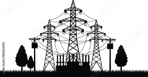 High,voltage,electricity,transmission,towers,power,grid,infrastructure,energy,distribution,substation,utility,pylons,landscape,silhouette,industrial,technology,electrical,lines,network,engineering