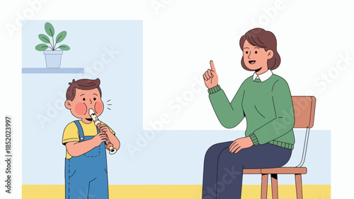 Mother scolding her son for picking his nose teaching him proper hygiene.