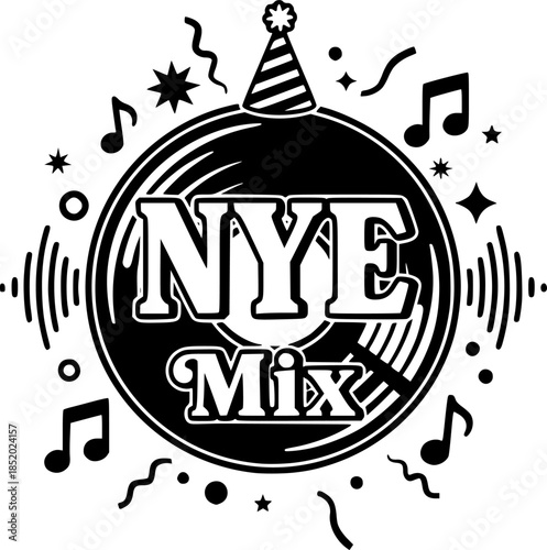 Retro Vinyl Record NYE Mix Vector Illustration Music Party Icon

