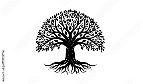 Minimal Tree of Life Silhouette Vector with Symmetrical Branches and Roots for Tattoo and Icon Design