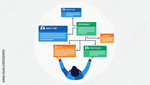 Person managing a complex organizational chart with interconnected user profiles and data.