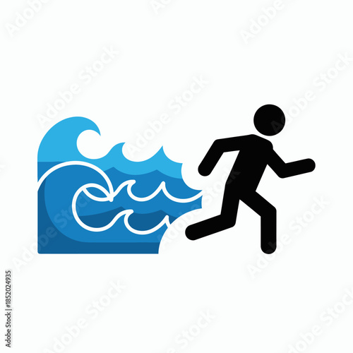 Person Running Away from a Tsunami Wave Icon.