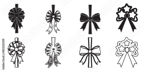 Collection of eight decorative ribbon bows and star bows