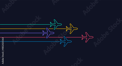Business travel concept. Airplane line