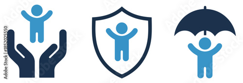 child safety care icon set