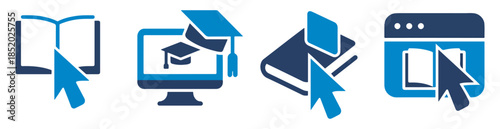 e learning online study icon set