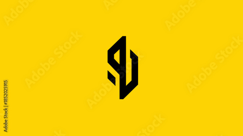 Abstract modern geometric black symbol on yellow background. Minimalist angular design element or logo concept for branding.