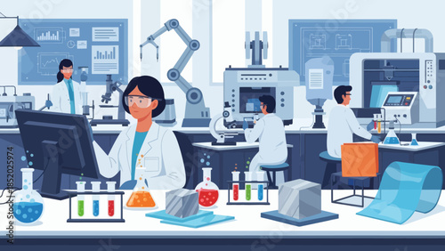 Scientists working in a modern laboratory with advanced equipment.