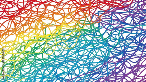 Complex colorful tangled lines abstract pattern background with rainbow colors.