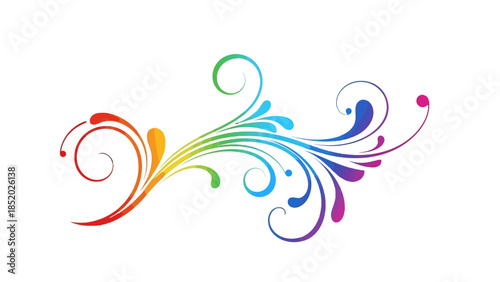 Elegant Abstract Floral Scroll Design with Swirls and Dots in Blue Purple Gradient on Isolated White Background