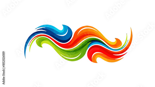 Dynamic colorful abstract wave and swirl design element on isolated white background.
