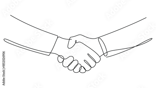 Minimal line art illustration of handshake representing agreement partnership trust cooperation and successful business deal isolated on white background