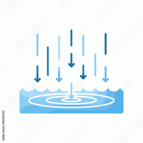 Water Absorption Process with Arrows Indicating Downward Movement into a Liquid Surface.