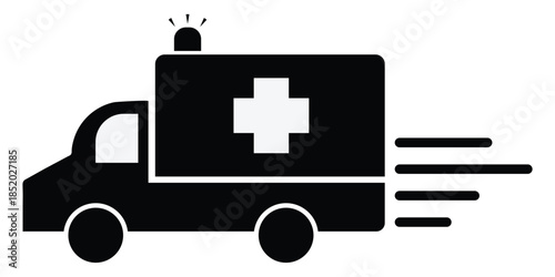 Ambulance vector in silhouette design. Emergency medical service web symbol graphic design. Ambulance symbol for medical service vehicle transport hospital. Vector illustration.