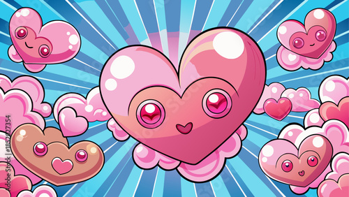 Whimsical heart clouds in sky