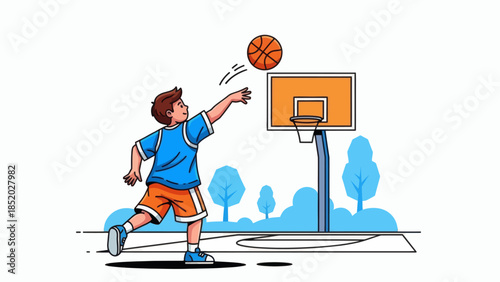 Young Boy Playing Basketball on an Outdoor Court 1.