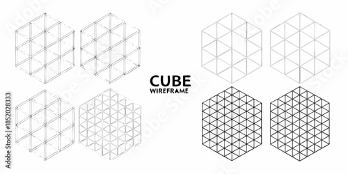 Isometric cube wireframe variations a geometric pattern design collection