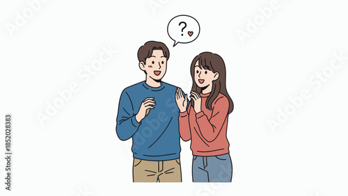 Young Couple Engaged in Conversation with Question Mark Bubble.