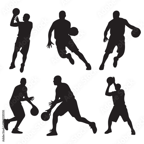 Set of vector silhouettes of basketball players
