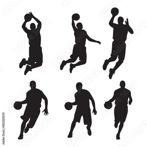 Set of vector silhouettes of basketball players
