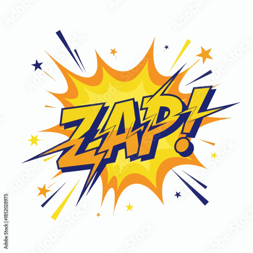 Zap Comic Speech Bubble with Explosion Effect and Stars.