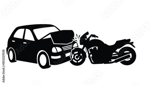 Car and motorcycle collision a black and white illustration of an accident