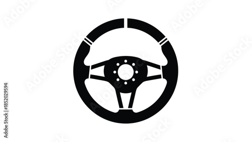 Simple black and white illustration of a racing steering wheel design