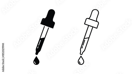 Simple black and white illustration of two different dropper designs