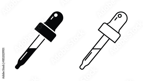 Two black and white illustrations of dropper bottles showing different styles