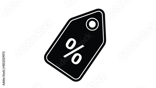 A simple black tag displaying a percentage symbol indicating a sale or discount