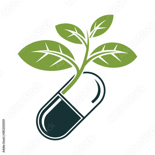 Green plant sprouting from a dark green capsule leaves