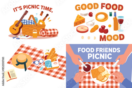 Joyful friends sharing delicious food and good times at a vibrant outdoor picnic.