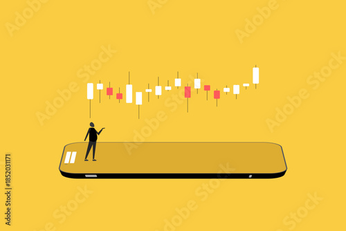 Businessman analyzing Stock market candle chart.concept of forex trading graph financial data, investor, cryptocurrency
