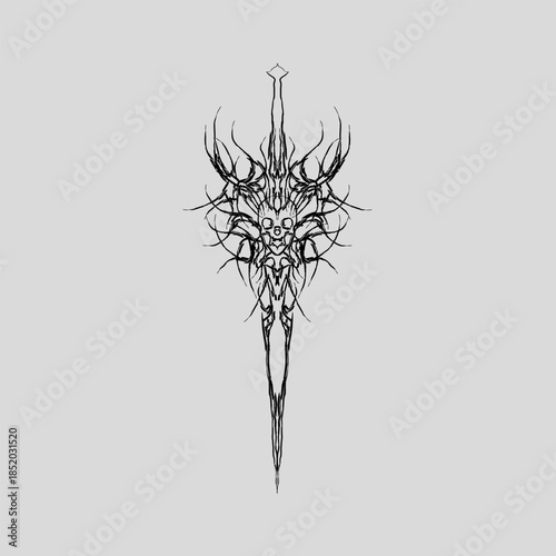 Cyber sigil with sharp neo-tribal symmetry and futuristic lines for dark art, tattoo, and graphic design.