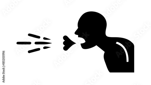 Side-view silhouette of a person exhaling slowly, emotional release and stress reduction wellness concept.
