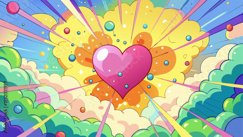 Vibrant heart explosion in colorful sky