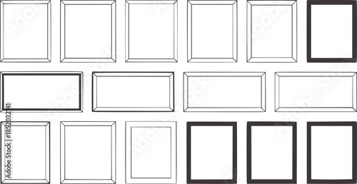 Twentyfour empty rectangular frames in outline and filled styles white