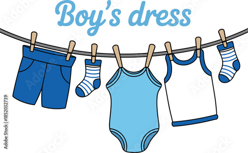 Boys Clothes Hanging On A Clothesline With Text Boys Dress baby clothes children's clothing