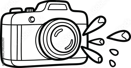 Camera with water splashing on lens