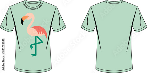 Flamingo T- Shirt Front and Back Views Isolated on White t-shirt apparel