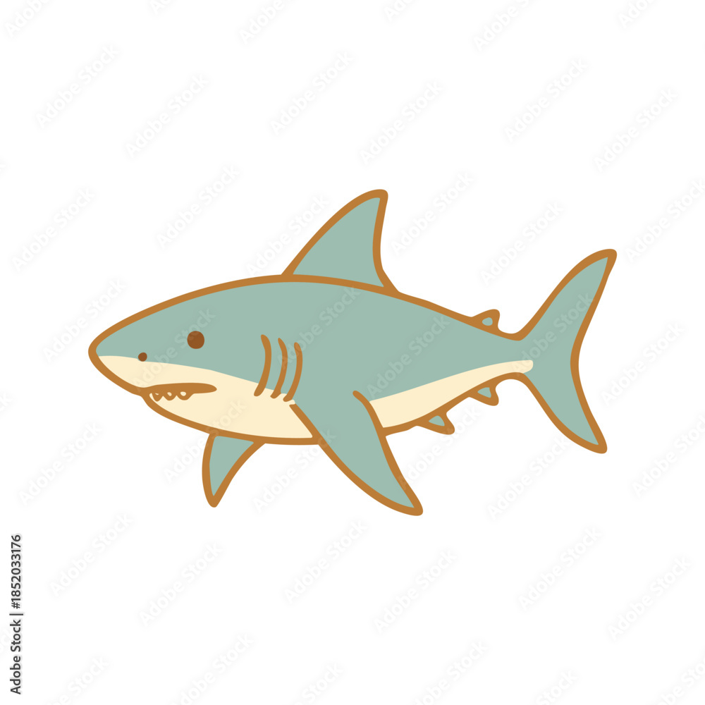 Fototapeta premium A friendly blue cartoon shark swimming underwater on a white background